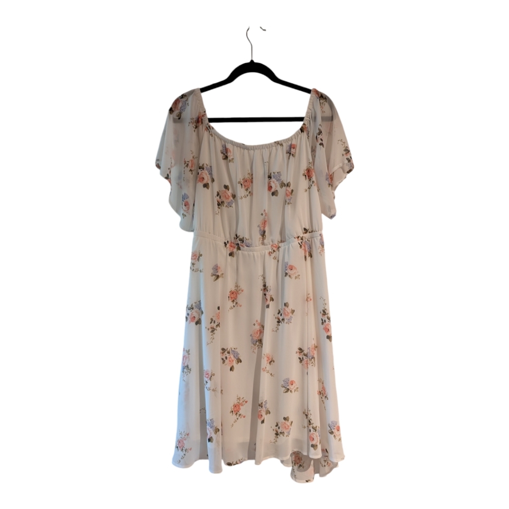 Torrid White Floral Dress with Flutter Sleeves Fully Lined Size 2